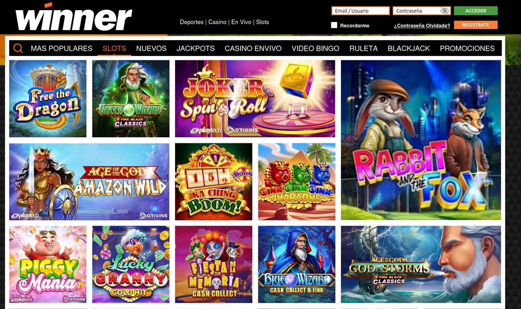 Catálogo de tragamonedas en Winner casino México