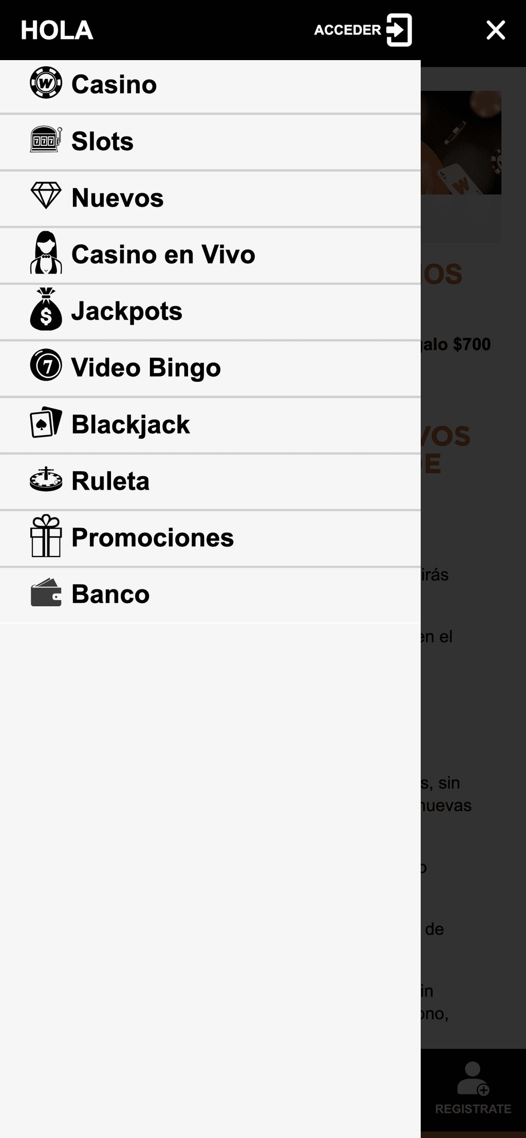 Variedad de juegos: casino, tragamonedas, bingo, ruleta