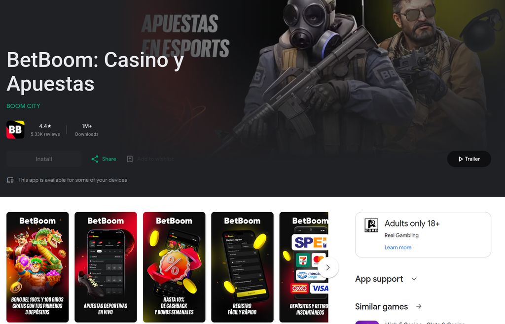 BetBoom en Google Play Store — más de 1 millón de descargas en Android