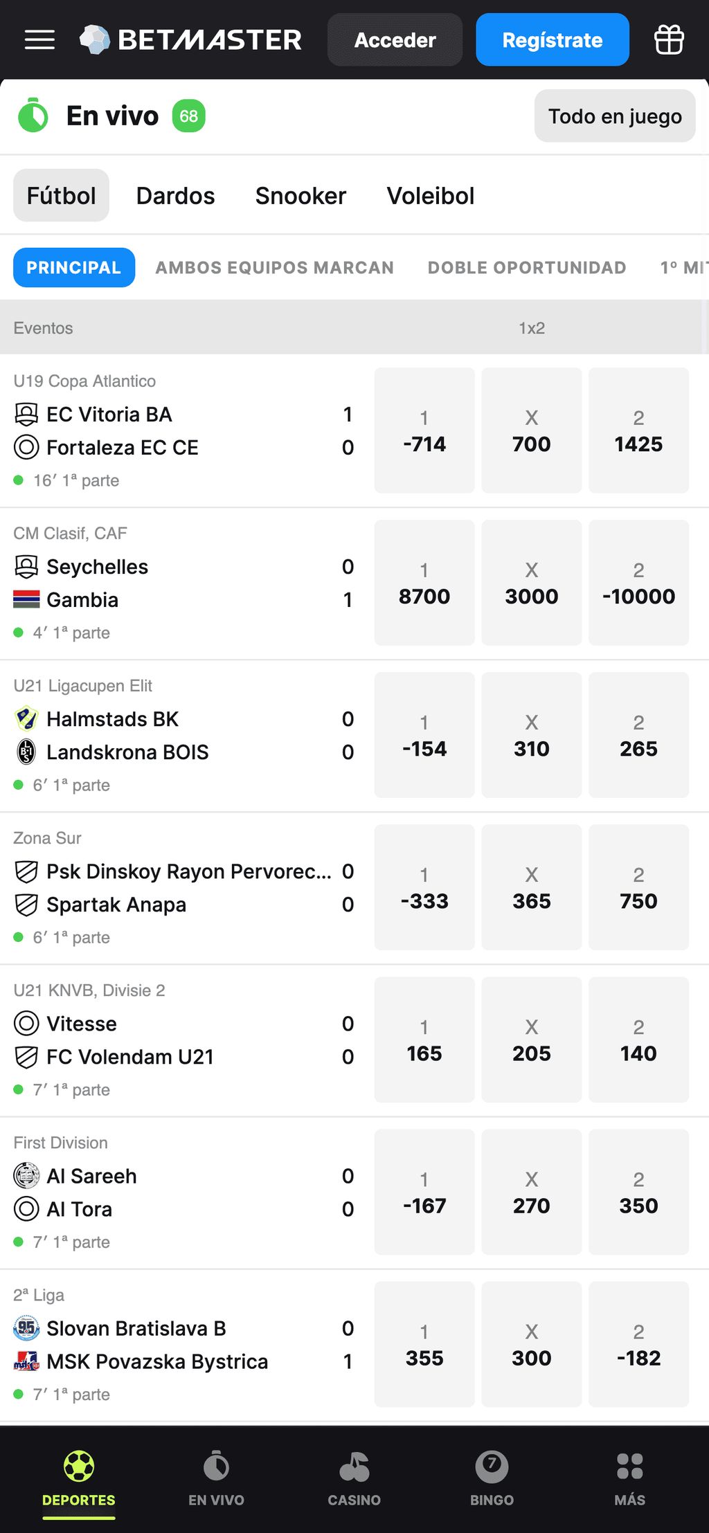 Apuestas deportivas en BetMaster