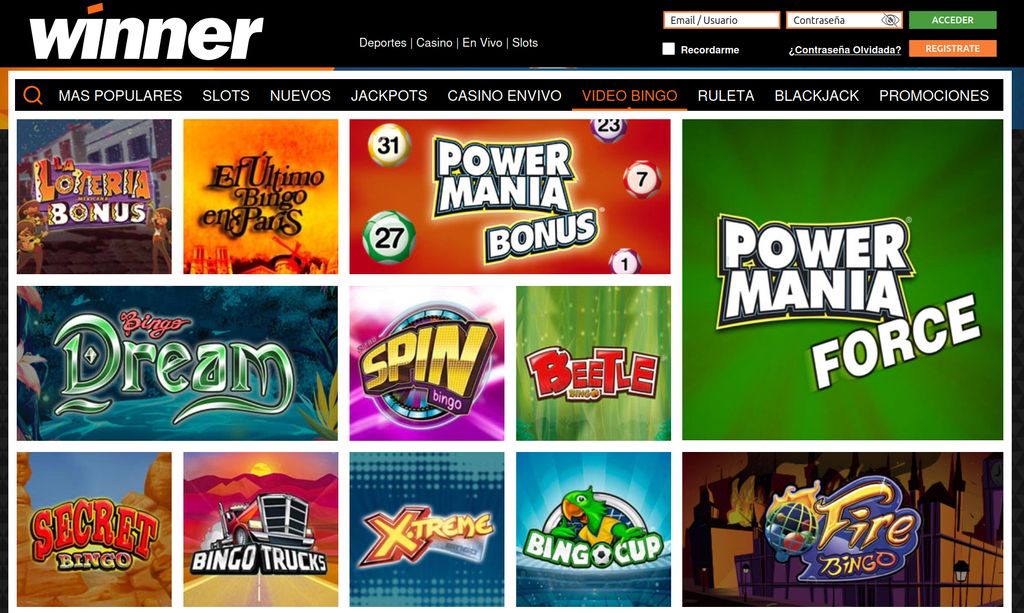Juegos de video bingo disponibles en Winner.mx
