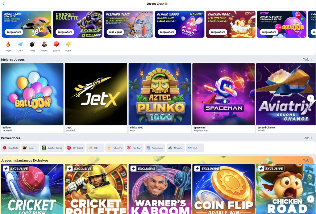 Juegos crash e instantáneos exclusivos en Jugabet