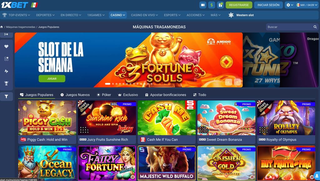 Tragamonedas en el sitio web 1xBet