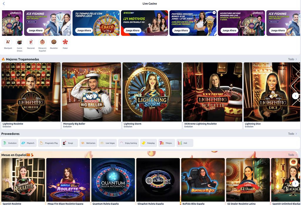 Casino en vivo y mesas en español de Jugabet