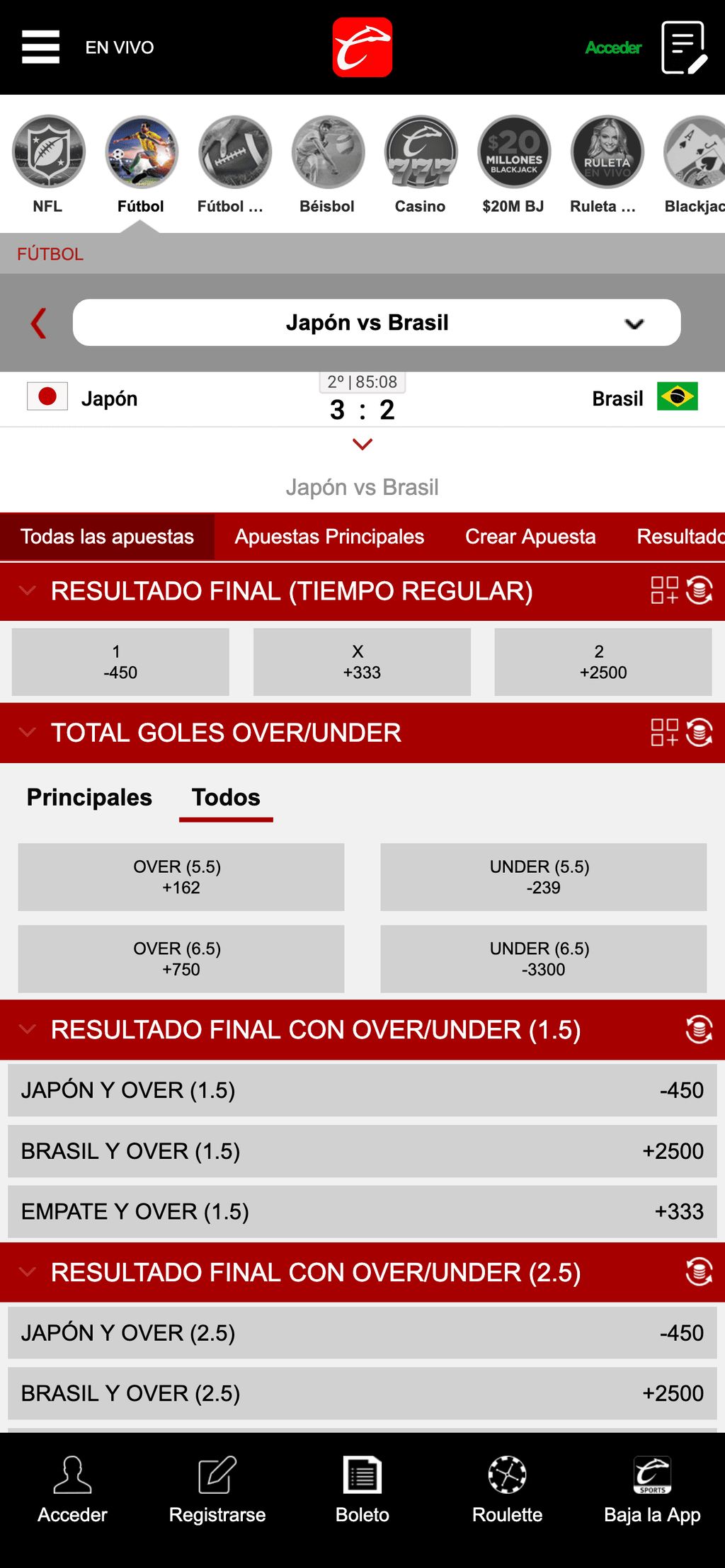 Apuestas de fútbol en Caliente