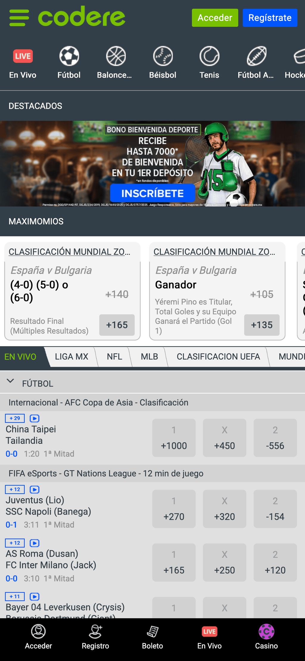 Apuestas deportivas en Codere