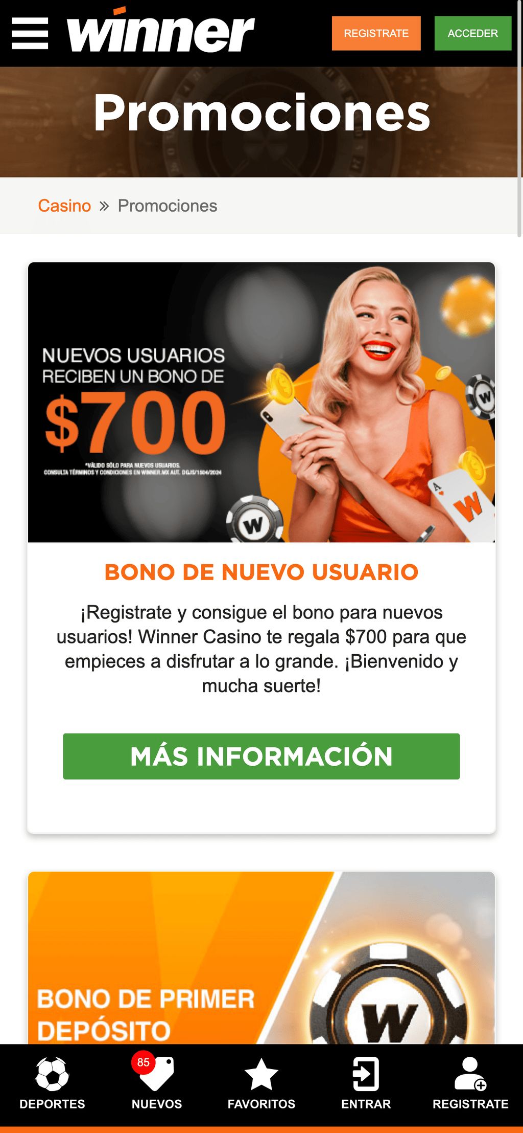 Cualquier nuevo jugador de Winner puede recibir $700