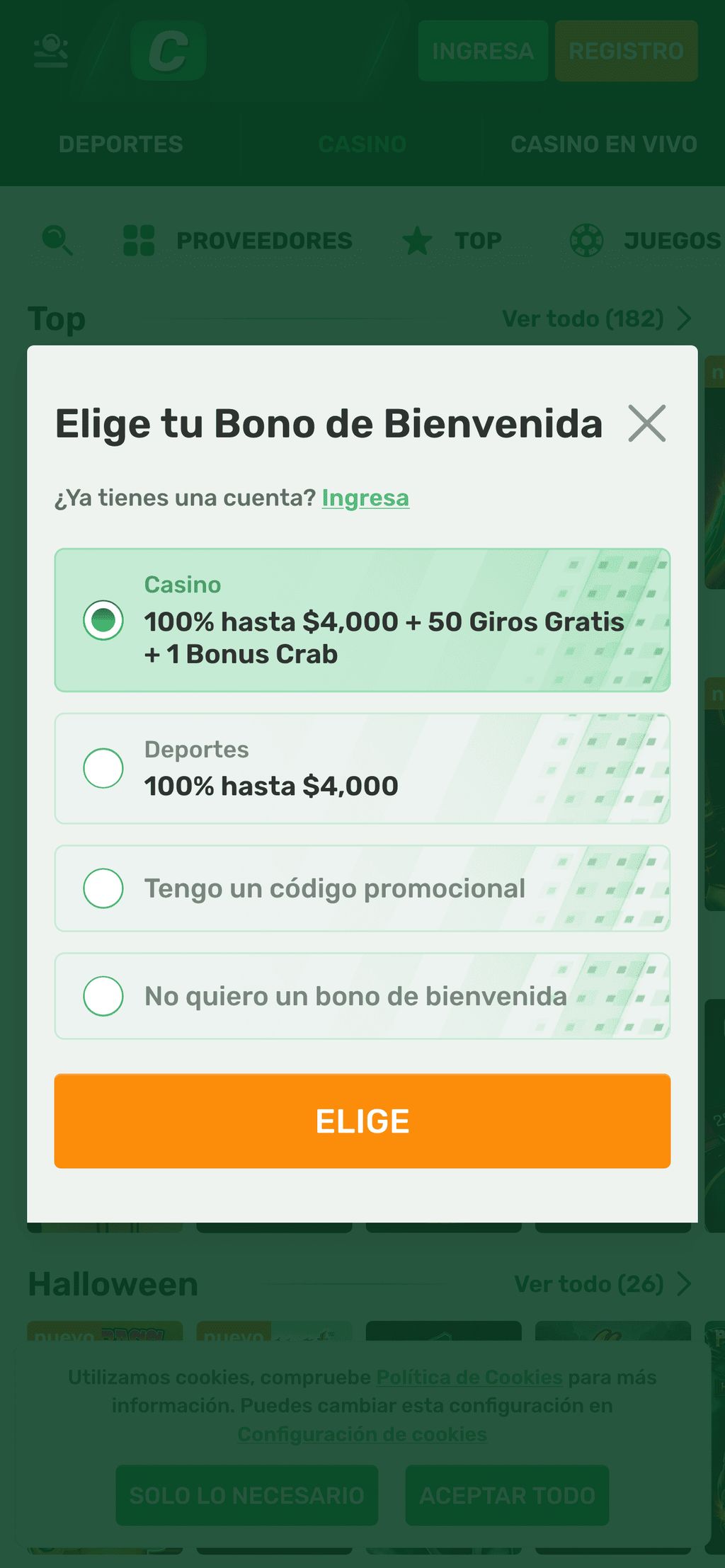 Al registrarte en Campobet, eliges uno de los bonos de bienvenida.