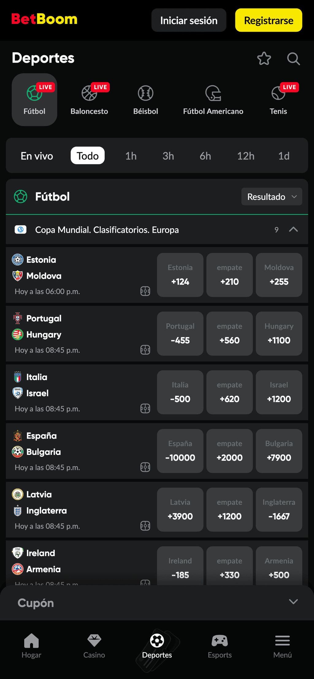 Apuestas deportivas en BetBoom