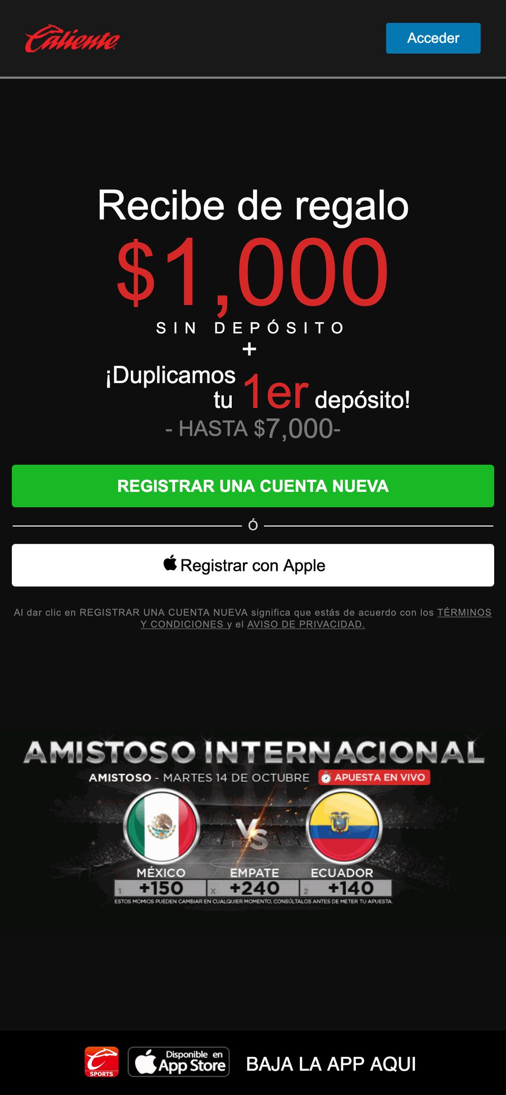 Información sobre el bono en Caliente.mx