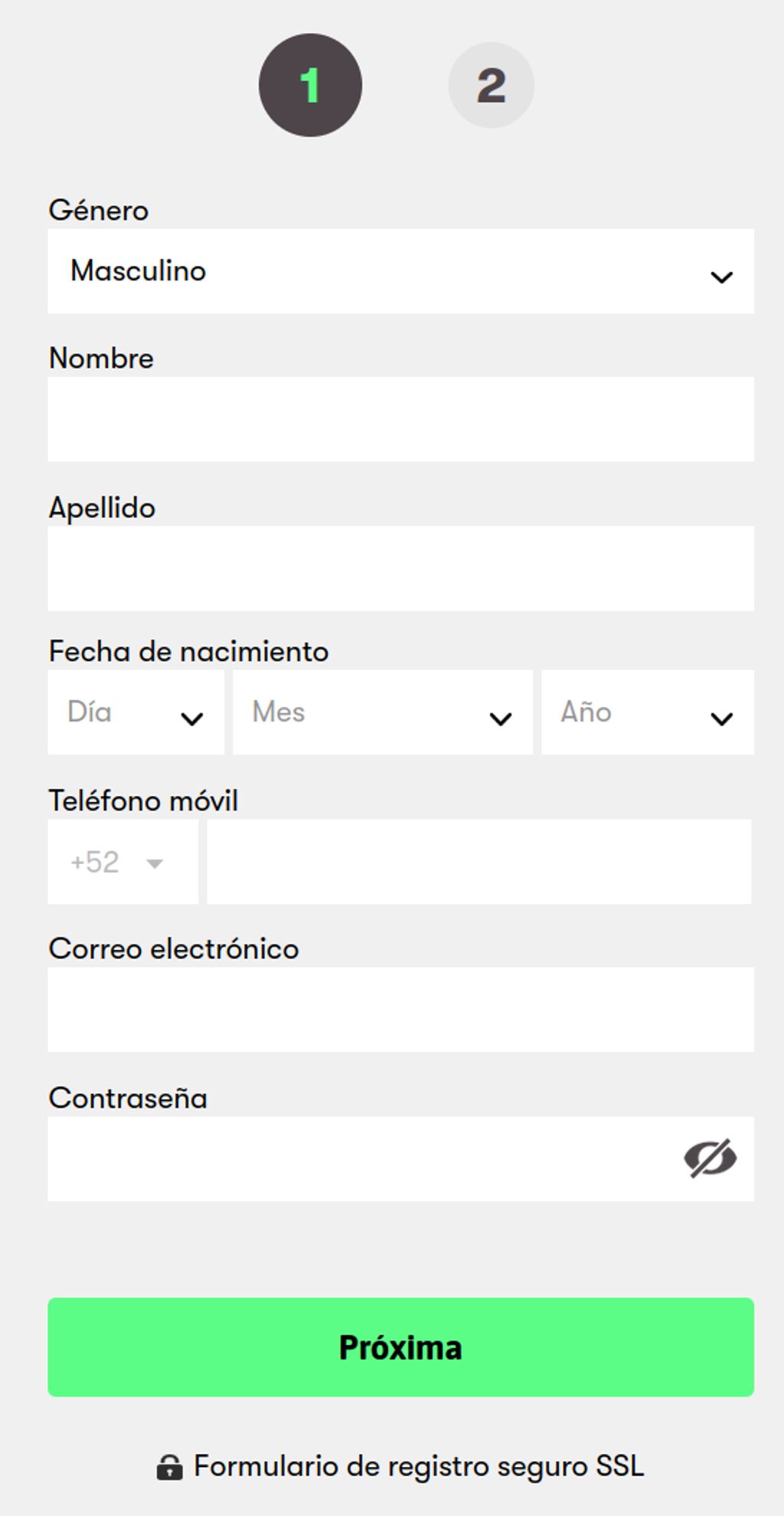Primer paso del registro en 10bet México