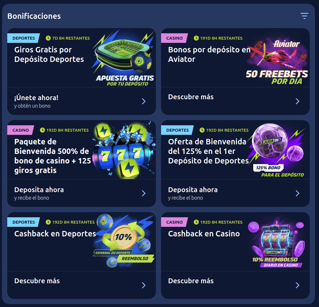 Bonificaciones activas en Jugabet México