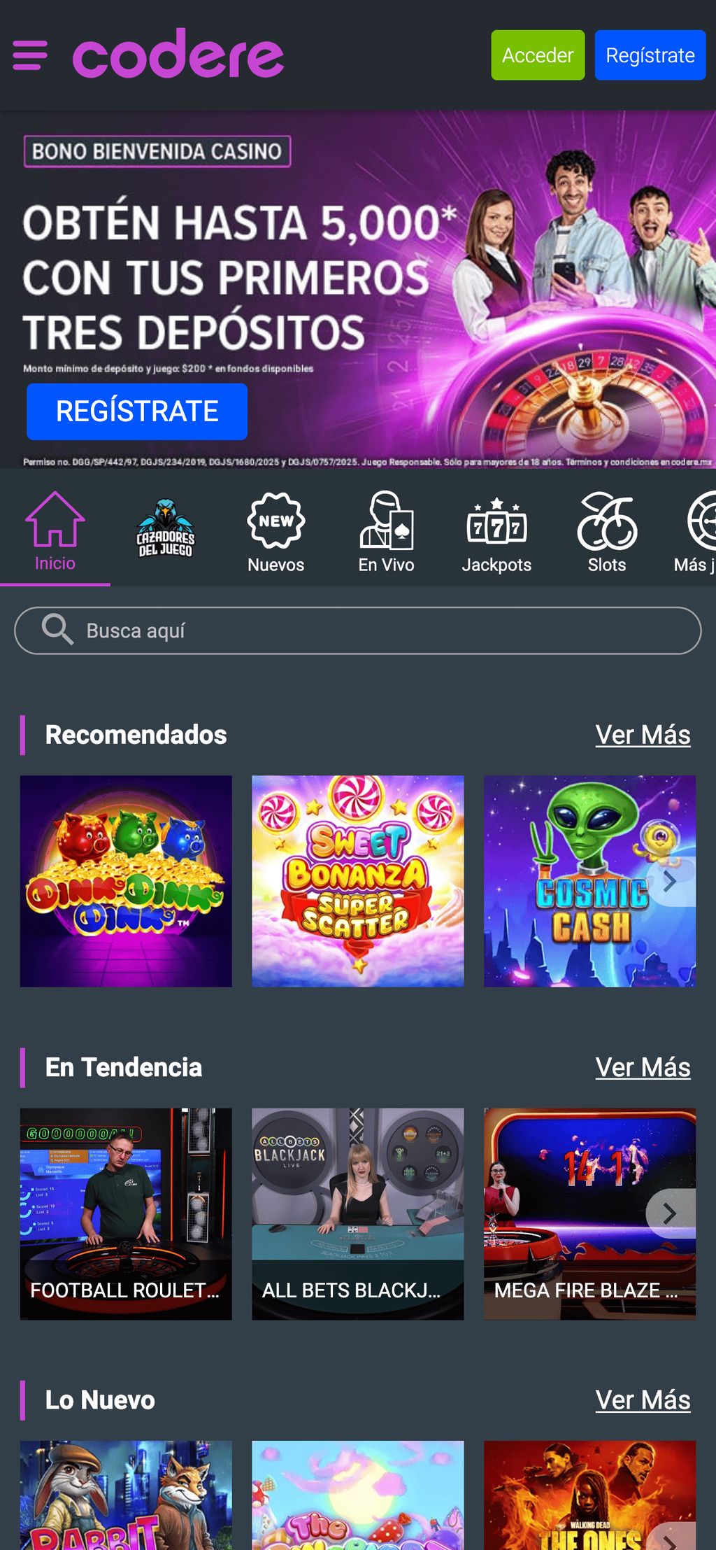 Casino en línea: tragamonedas y juegos en vivo en Codere