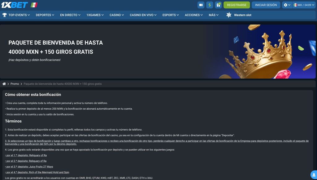 Paquete de bienvenida de hasta 40000 MXN + 150 giros gratis