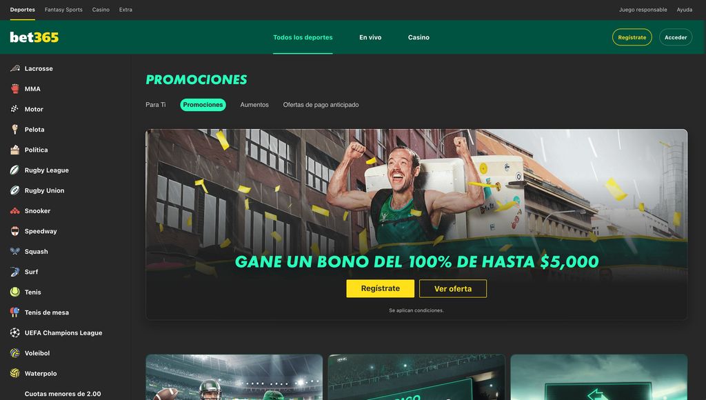 Bono de bienvenida de bet365 de hasta 5000 MXN