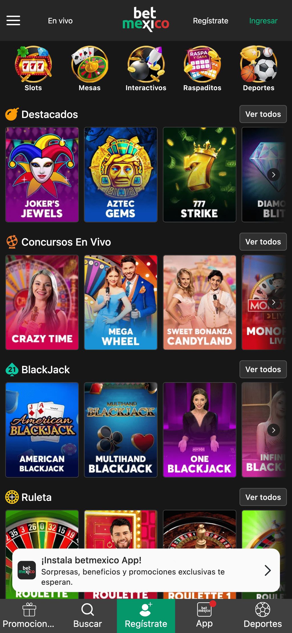 Tragamonedas y casino en Betmexico