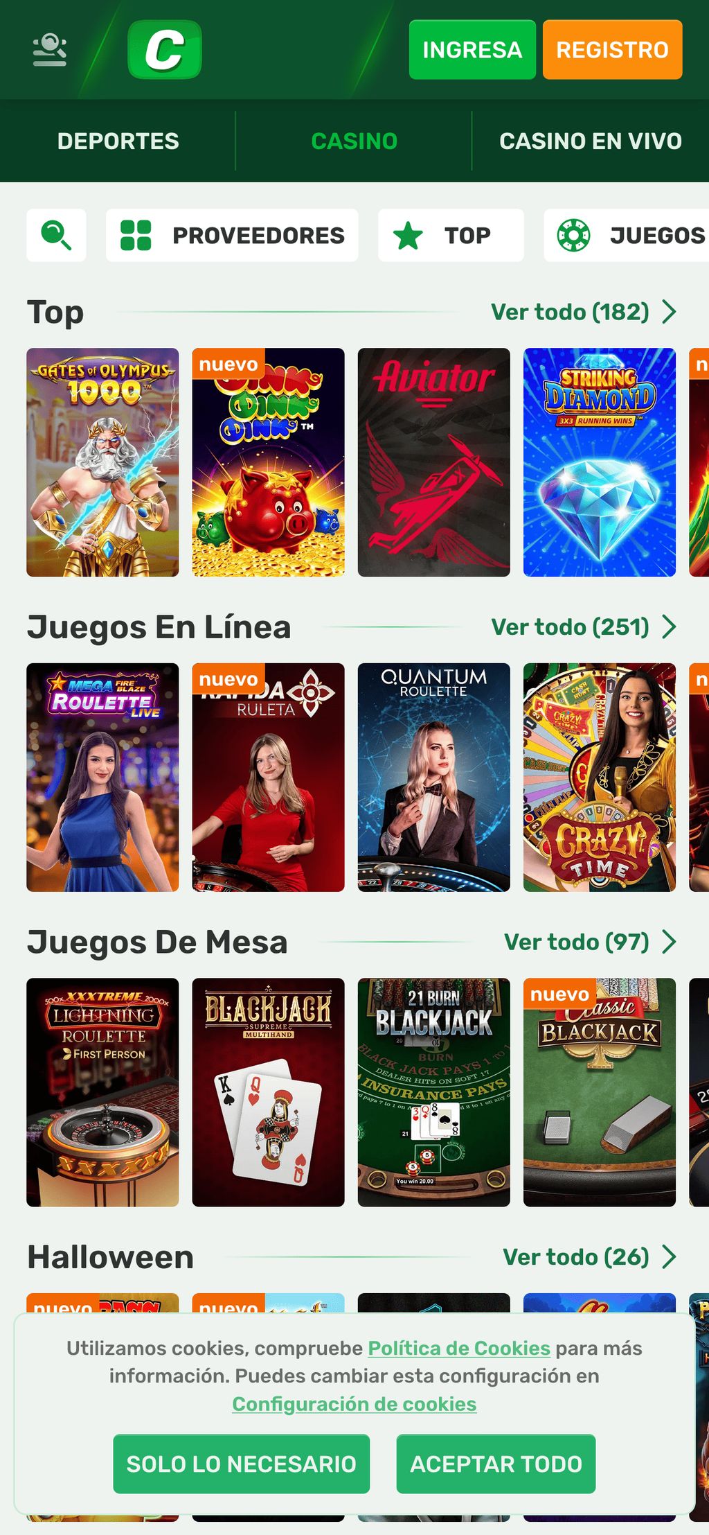 Gran selección de tragamonedas en el casino Campobet