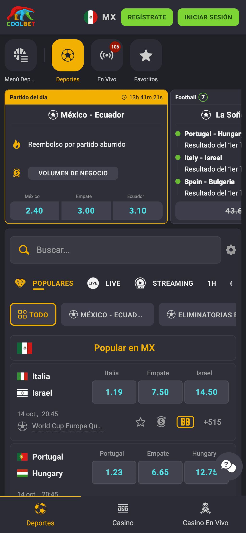 Apuestas deportivas en Coolbet