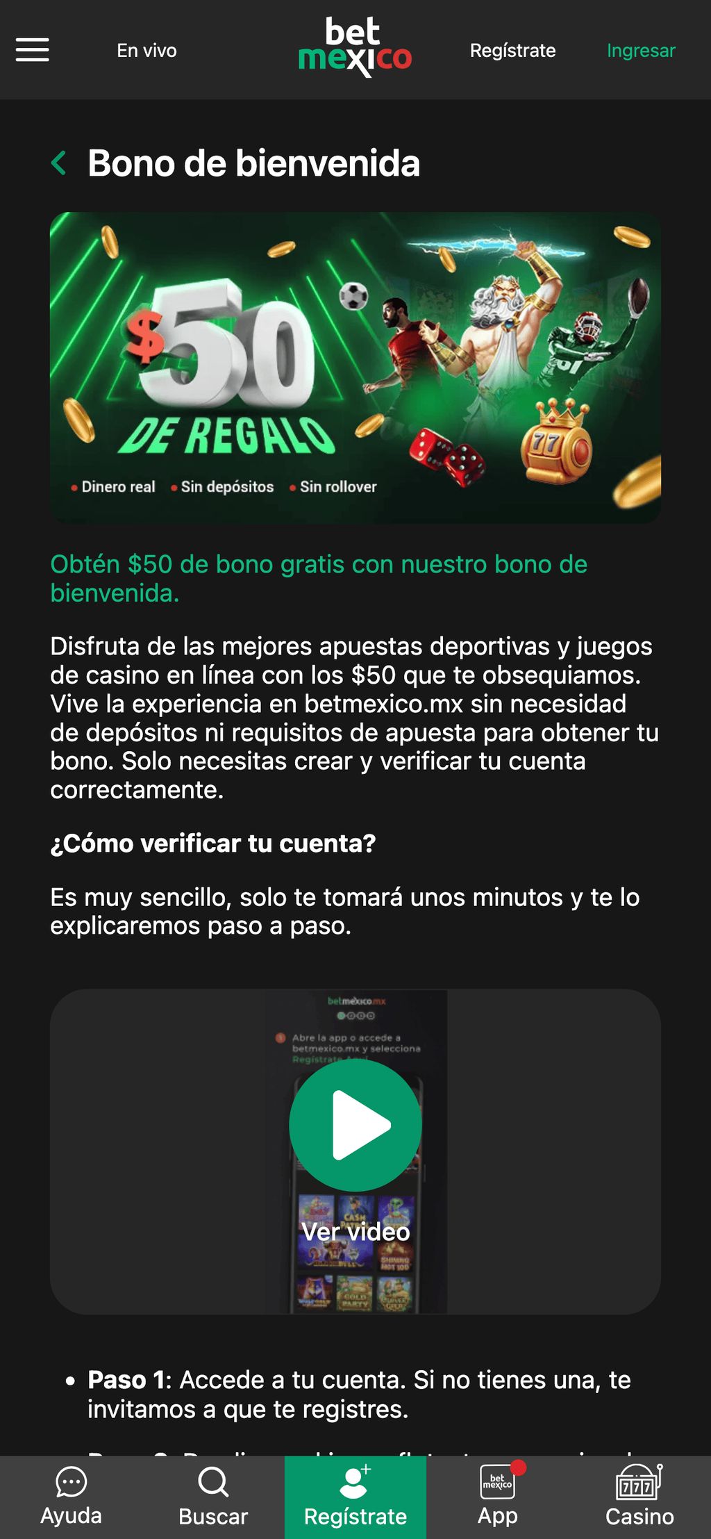 Bono de bienvenida de 50 $ para nuevos jugadores en Betmexico