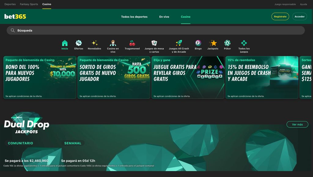 Casino y tragamonedas en el sitio web de bet365