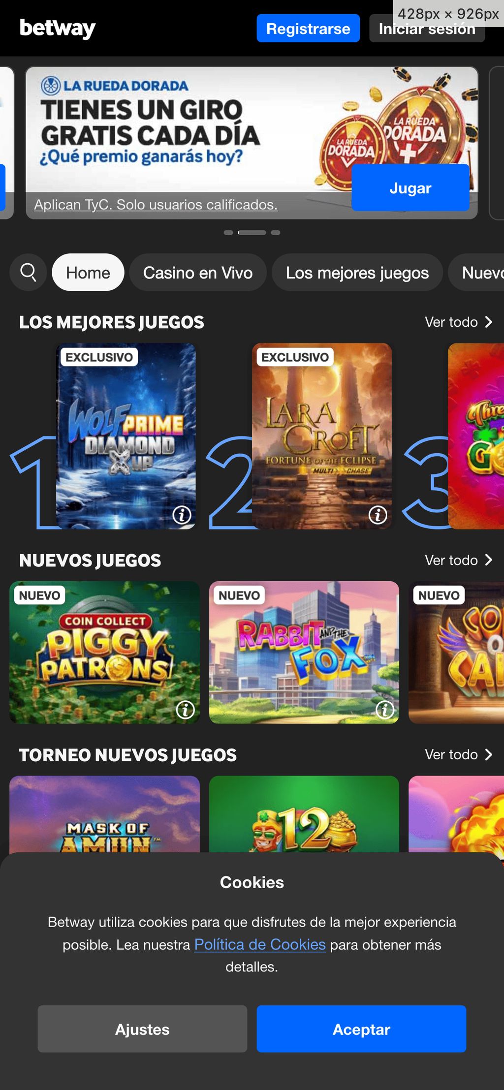 Página principal del sitio web betway.mx