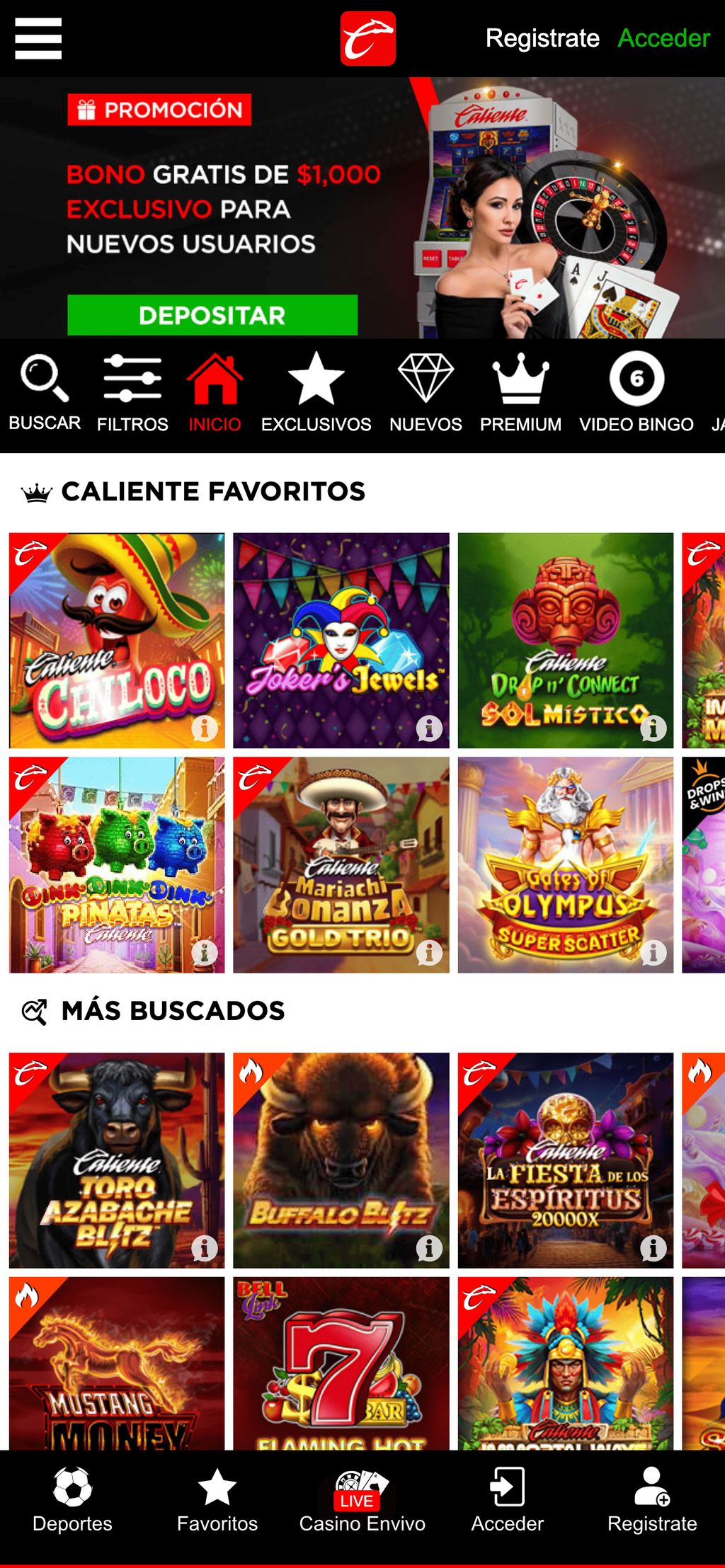 Casino y tragamonedas en Caliente