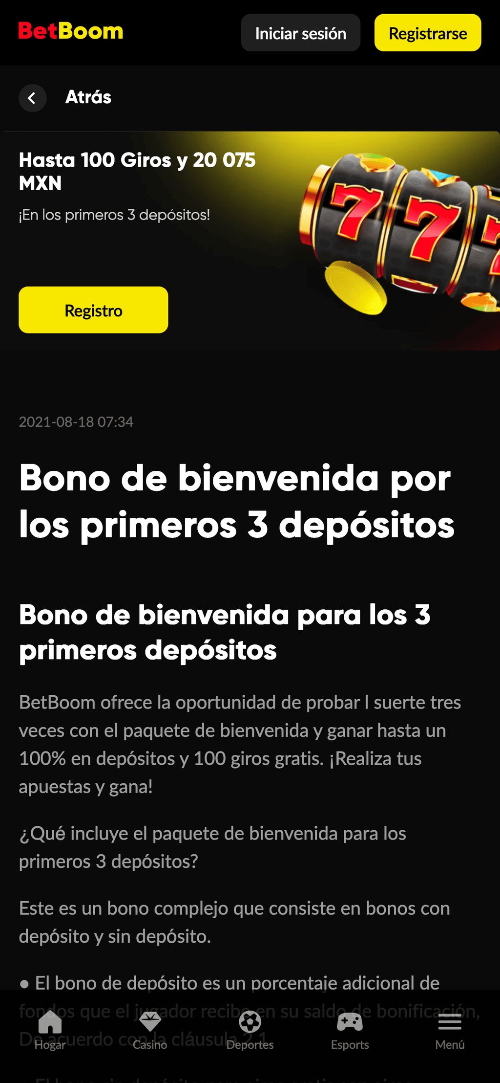 Bono de bienvenida de BetBoom