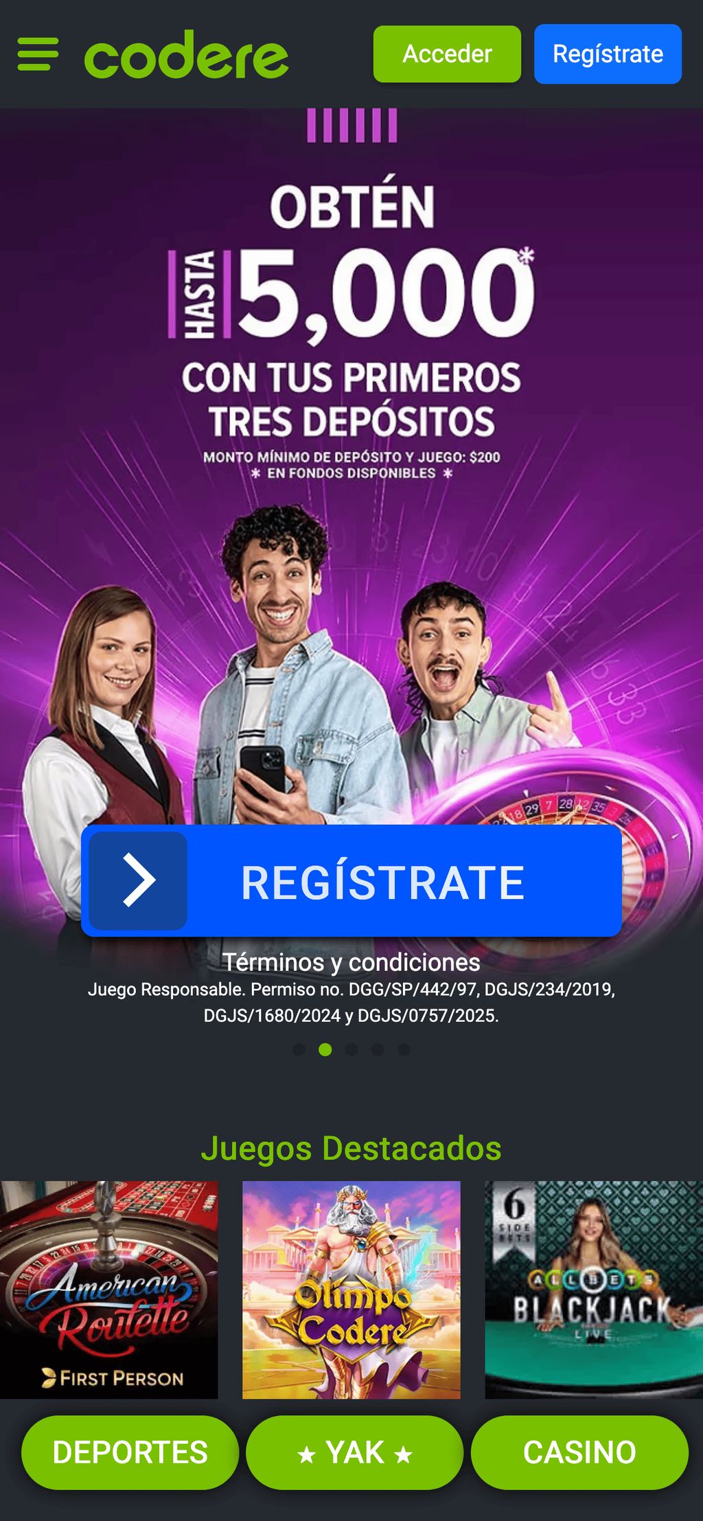 Página principal de Codere.mx