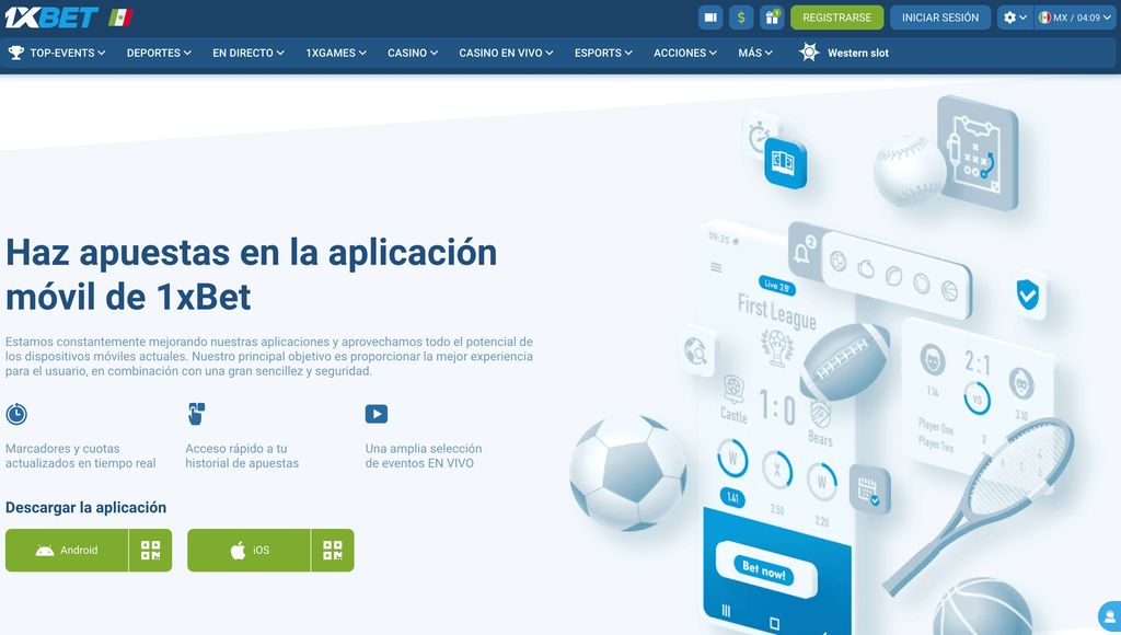 Página de descarga de aplicaciones 1xBet para Android e iOS