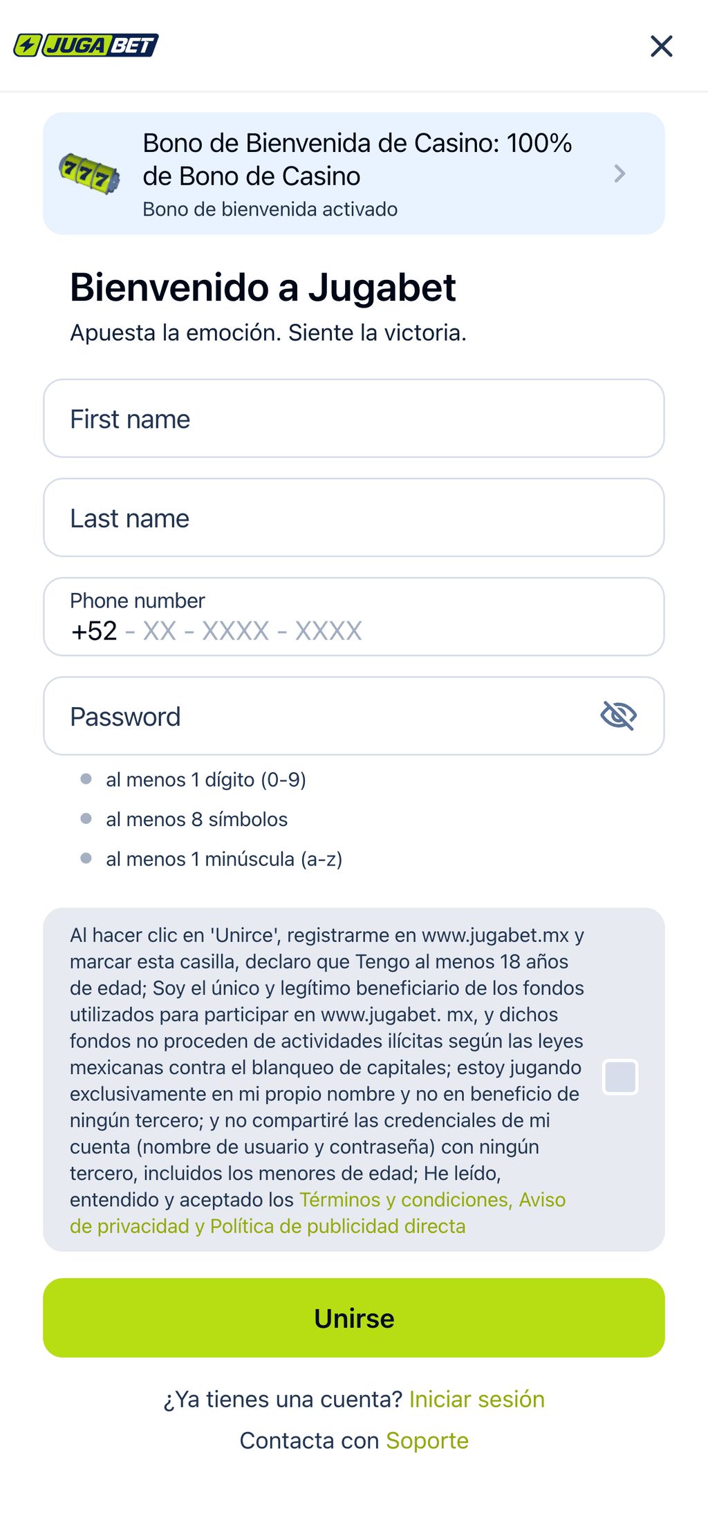 Registro en JugaBet